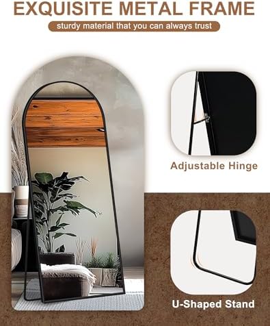 Delma Arched Full Length Mirror with Stand, 70x30 Black Floor Mirror