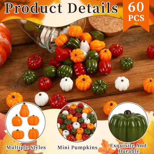 60Pcs Mini Resin Pumpkins Fake Artificial Pumpkins for Fall