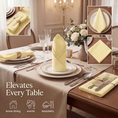 Urban Villa Hemstitch Cloth Dinner Napkins Cotton 20”x20” (Set of 12)-Yellow