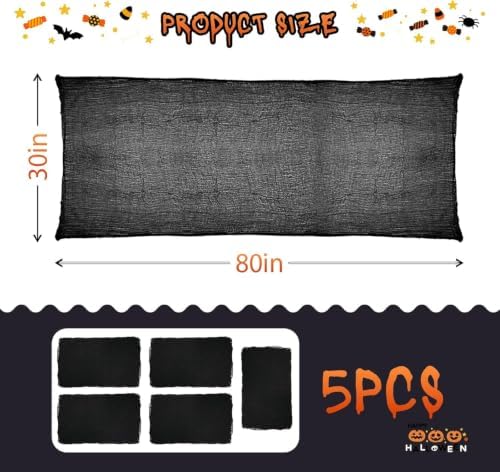5Pcs Halloween Creepy Cloth 30×80inch, Scary Halloween Fabric Gauze, Black Creepy Cloth for Yard, Doorway, Haunted House Party
