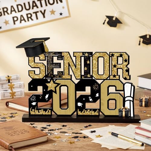 Cinnvoice Senior 2026 Graduation Table Decorations Metal Senior Class of 2026 Table Sign Graduation Centerpiece Photo Booth Props Decorations for Tiered Tray Shelf Office Kitchen Home Party