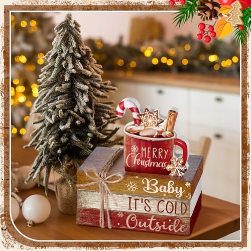 4 Pcs Christmas Table Decorations Indoor, Hot Cocoa Wood Sign
