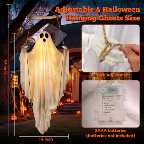 Halloween Decorations Outdoor - 5FT Hanging Swing Ghost with Remote Control