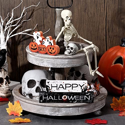 Vicenpal 3 Pieces Halloween Wooden Sign Pumpkin Ghost Table Centerpiece