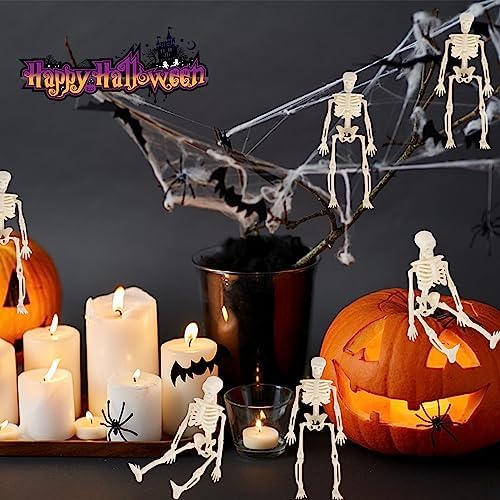12 Pcs 6" Mini Skeleton Figurines -Small Posable Halloween Skeleton Decorations, Plastic Skeletons for Spooky Home Decor, Haunted House, Party Favors and Gift Bag Fillers