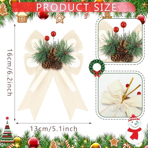 Syhood 6 Pcs Christmas Bows Xmas Velvet Bows Tree Decor, Champagne