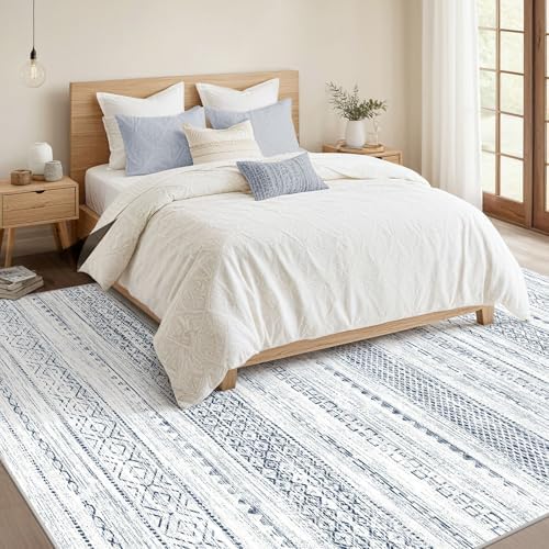 Nakagishi 8x10 Area Rugs Living Room: Washable Boho Large Neutral Soft Farmhouse Rug Stain Resistant Modern Indoor