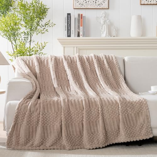 4 Pc Boho Throw Blanket - Soft & Fluffy Fleece, Neutral Tan Color, Cute & Aesthetic, Perfect for Sofa, Couch, Chair