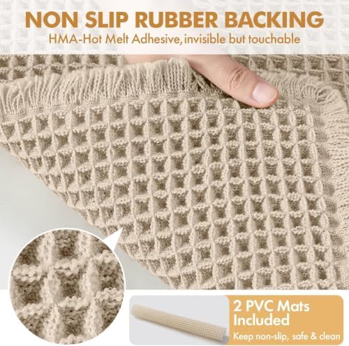 MIULEE Set of 2 Waffle Bathroom Rugs Boho Bath Mat Pale Beige 17x24 Inch