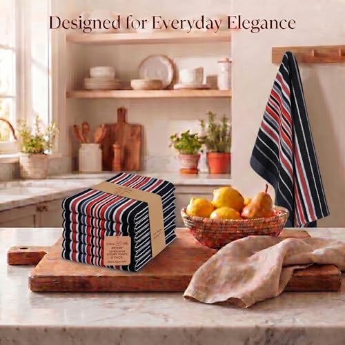 Urban Villa Kitchen Towels Cotton Dish Towels 20”x30” (Set of 6) Black