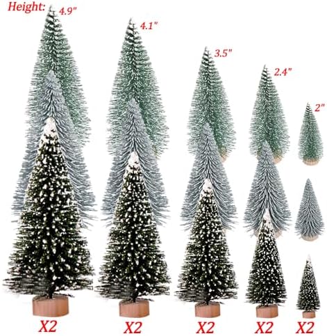 Yahpetes Christmas Trees 30 Pcs Artificial Bottle Brush Trees with 3 Sizes,Sisal Snow Trees with Wooden Base for Christmas Crafting and Designing (Silver,Green,Dark Green 30Pcs)
