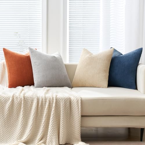 MIULEE Soft Corduroy Decorative Throw Pillow Covers Blue-Yellow 18x18