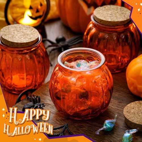 Vesici 24 Pcs Glass Pumpkin Candy Jars with Lid, Halloween Autumn, Orange