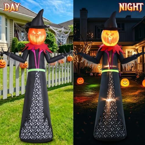 Halloween Inflatable 9FT Giant Pumpkin Witch Outdoor Decorations