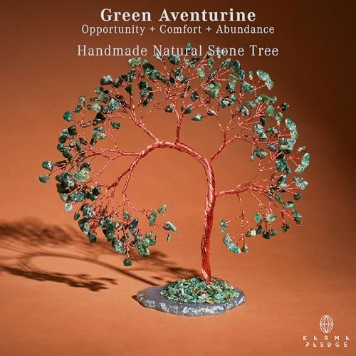 Green Aventurine Crystal Tree of Life, 7 Chakra Healing Crystals Trees, Handcrafted Money Bonsai Tree, Feng Shui Decor