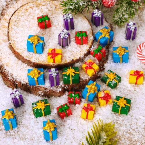 JUNEBRUSHS 50 Pcs Christmas Miniatures for Crafts, Christmas Tree Mini Resin Presents Charms Mini Christmas Ornaments Figurines for Tree Decor Vase Filler Xmas Crafts