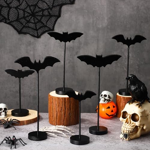 Geetery 6 Pieces Halloween Table Decorations Wood Bat Decor, Black