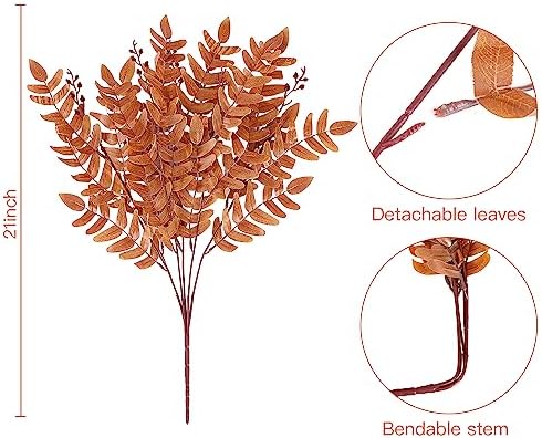 Sggvecsy 4 Pack Artificial Fall Greenery Stem Autumn Faux Flowers Autumn Faux Plants Silk Fall Shrubs Bushes Fall Leaves Stem for Indoor Outdoor Home Table Centerpieces Thanksgiving Decoration（Orange）