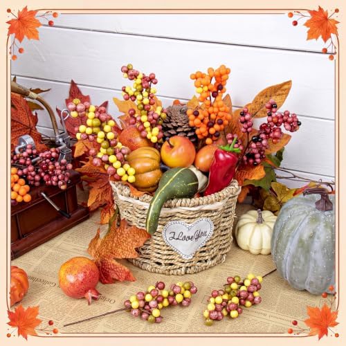 24 Pcs Fall Berry Stems, Autumn Artificial Floral Picks for Vase, 11" Red