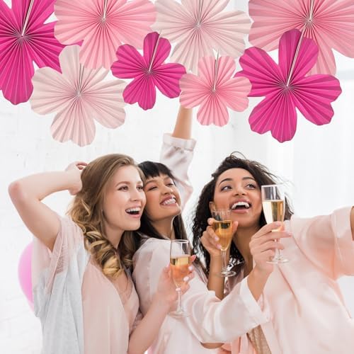 Pink Party Decorations Heart Shape Paper Flower Fans for Wall Hot Pink