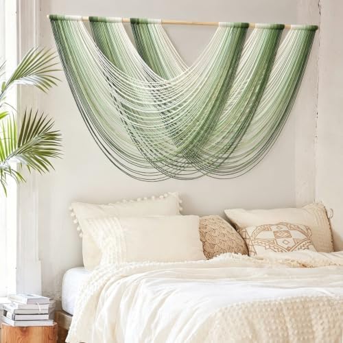 Macrame Wall Hanging Large Dip Dyed Boho Green Wall Art Decor 57"W*31"L