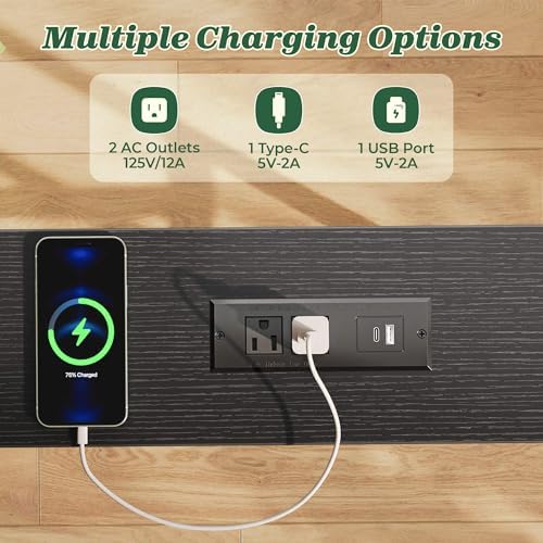 SUPERJARE 78.8 inch Narrow Behind Couch Table with 2 Charging Stations