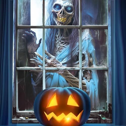 DIYASY 2 Pcs Halloween Window Cover, Scary Ghost Curtain Halloween Decorations for Hoom Indoor Outdoor Party Décor Wall Door Covers Posters Silhouette