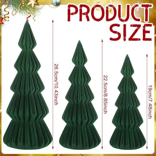 Set of 3 Velvet Ceramic Christmas Tree Decor, Dark Green