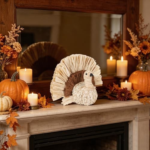 winemana Thanksgiving Turkey Decor Straw Turkeys, 6.7" Tall