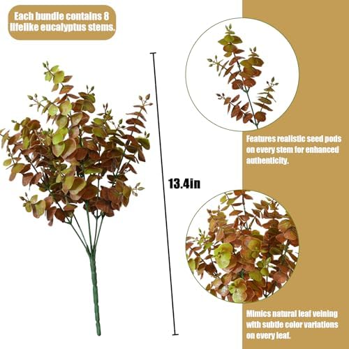 alyptus Artificial Fall Leaves Plant – 8PCS Outdoor Fake Greenery Boxwood Shrubs UV Resistant Fake Plants for Porch, Patio, Thanksgiving or Autumn Home Decor - Fall Leaves