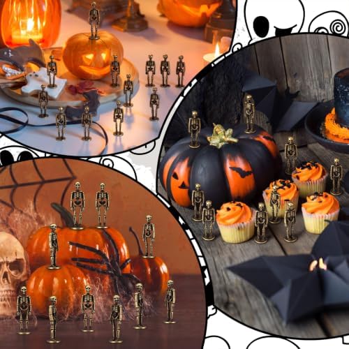 Civaner 50 Pcs Halloween Mini Brass Figurine Miniature, Skeleton