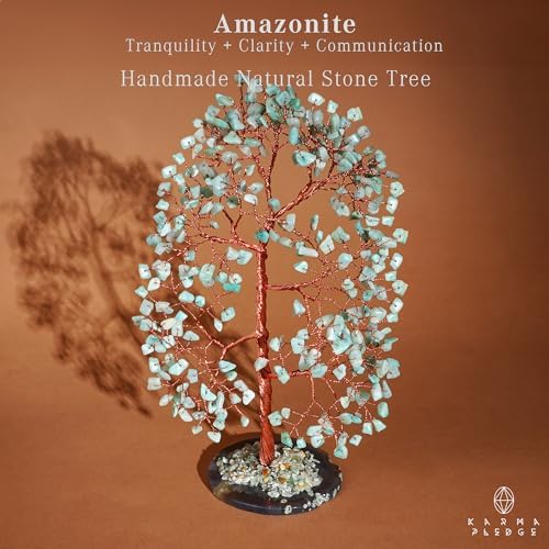 Crystal Tree of Life Birthday Gifts for Women, Men, Frineds, Handmade Amazonite Chakra Tree for Home, Room, Office