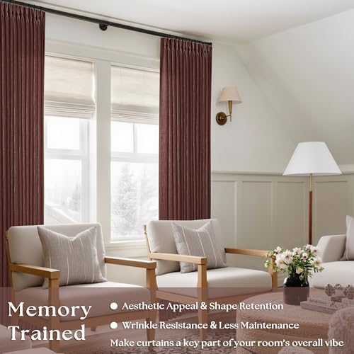 Chestnut Brown 84 Inch Pinch Semi Sheer Pleated Linen Curtains 2 Panel Set