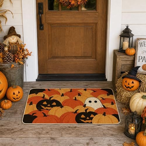 Hexagram Halloween Door Mat 17x29 Inch, Pumpkin Welcome Doormat