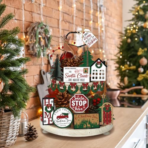 Funnymoom 17 Pcs Christmas Tiered Tray Decor Winter Tiered Tray Decor Set