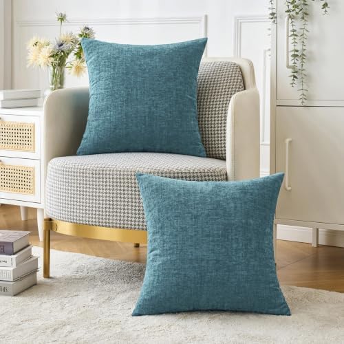MIULEE Soft Chenille Throw Pillow Covers Blue Ashes 20x20 Inch Pack of 2