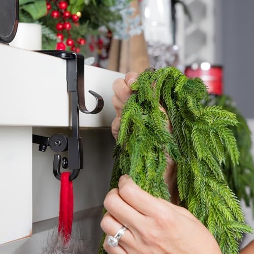 Fireplace Stocking and Garland Hanger with Two Hooks (2 Pack - Black)