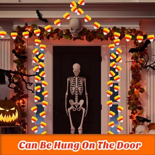 Tranqun 24 Pcs Halloween Candy Corn Felt Garlands, Fall Thanksgiving Decor