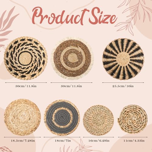 Boho Wall Basket Decor Decorative Hanging Woven Wall Basket Decor Round Farmhouse Hanging / Set of 7