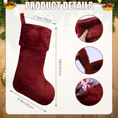 12 Pcs Christmas Stocking 18" Plush,Burgundy