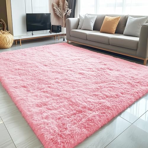 OLANLY 5x7 Machine Washable Large Area Rugs for Living Room, Bedroom, Soft Fluffy Shaggy Bedside Rug, Indoor Floor