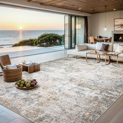 PLHXFR Area Rug Living Room: 5x7 Abstract Washable Carpet Brown Grey