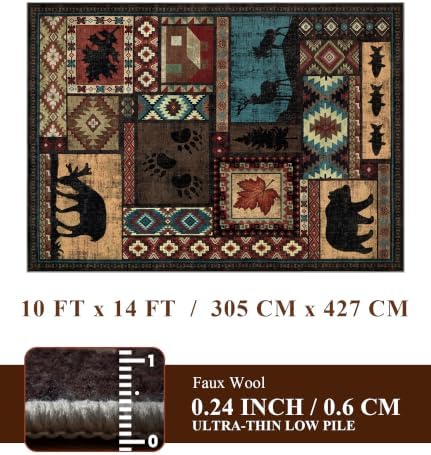 YIHOUSE 10x14 Rustic Cabin Area Rugs for Living Room, Brown