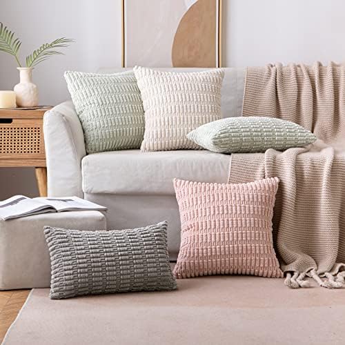 MIULEE Corduroy Decorative Throw Pillow Covers 20x20 Pink Pack of 2