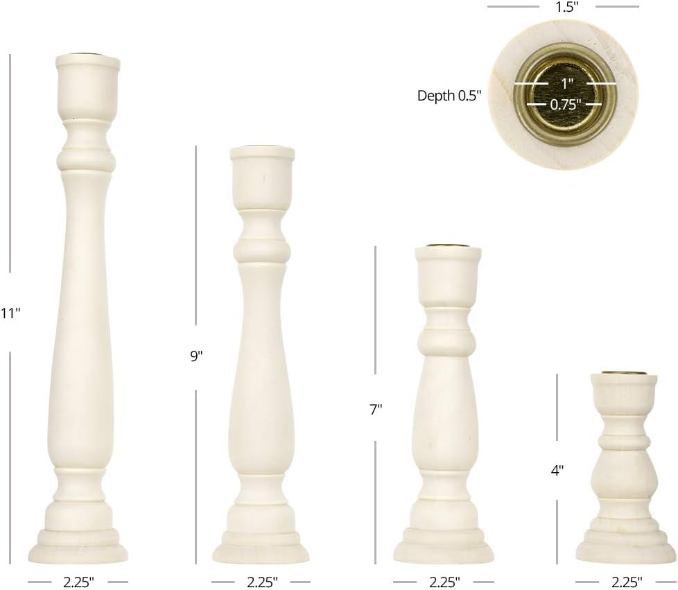 Koyal Wholesale White Candlestick Holders & White Taper Candle Holder Set of 12, Unfinished Wood & Boho Candle Holders