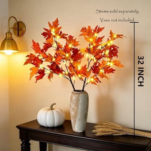 HipTree 2Pack Lighted Fall Maple Branches 32IN 32LED White Lights