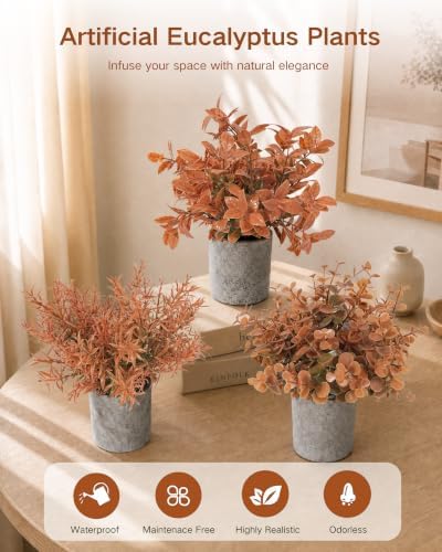 Velener Small Fake Eucalyptus Plant Artificial Potted Plants Indoor for Desk, Shelf, Home Decor Realistic Faux Plant