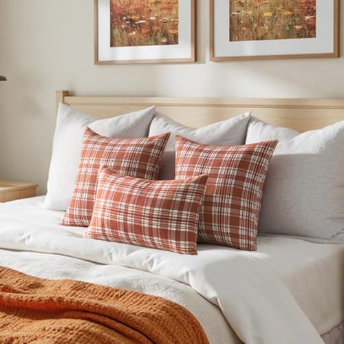 MIULEE Fall Plaid Pillow Covers Scottish Tartan 18x18 Rust Orange