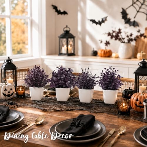 Der Rose 4 Pack Purple Fake Plants in Pots for Halloween Indoor Decor