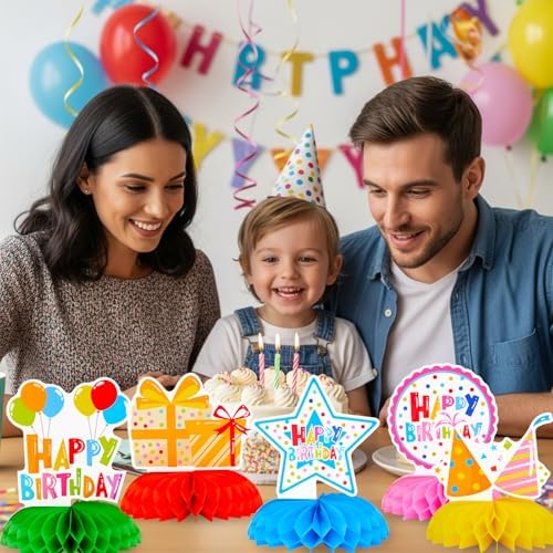 9 Pcs Happy Birthday Decorations Honeycomb Table Decoration Centerpieces